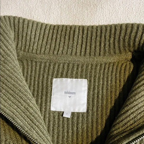 Minimum Olive Ribbed Zip Sweater - Picture 3 of 6
